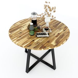 Mesa de Conferencia Redonda Estilo Industrial Atlas con Tablero de Madera de Acacia y Patas de Hierro con Recubrimiento en Polvo (BH68007) - Product Image 2
