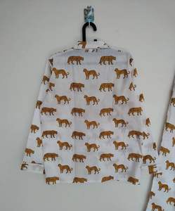 Pijama de lujo para mujer, ropa de dormir de algodón con estampado de Tigre, cómoda ropa de dormir India hecha a mano, conjunto de pijamas, Material de algodón 100% - Product Image 3