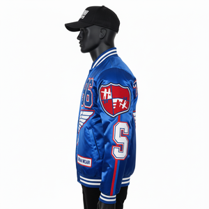 Chaqueta de Satén Premium de 220 GSM Azul Brillante con Paneles de Hombro Limpios y Diseño de Logotipo Bordado Personalizado Chaqueta de Satén para Hombre - Product Image 4