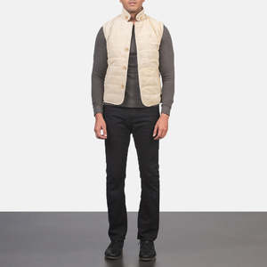 Tony <b>Men's</b> Off-<b>White</b> Suede <b>Vest</b> Casual Windproof Polyester Knitted Fabric Embroidered Custom Logo Cotton Filling for Summer Work - Product Image 3