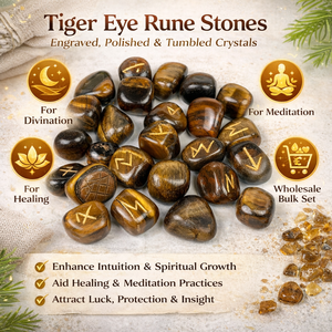 Piedras de Ojo de Tigre Naturales en Oferta, Juego de Piedras Rúnicas con Símbolos Grabados, Cristales Pulidos, Piedras Rodadas, Feng Shui, Adivinación, Meditación - Product Image 3