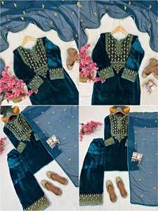 Ensemble Kurti Palazzo long style traditionnel moderne avec dupatta, pantalon en Georgette pour mariage et fête, vente à l'exportation - Product Image 5