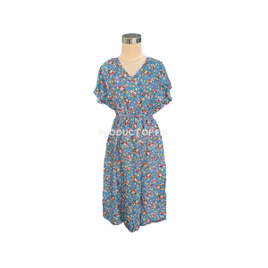Robe de nuit élégante pour femmes de haute qualité, modeste, pour l'hiver et l'été, en rayonne tissée, à motifs floraux, manches courtes, taille élastique - Product Image 1