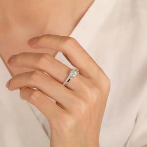 Jeulia Custom Geometric <b>Solitaire</b> Engagement <b>Ring</b> Rhodium & Gold Plated Sterling <b>Silver</b> with Zircon Stone 8mm Width - Product Image 6