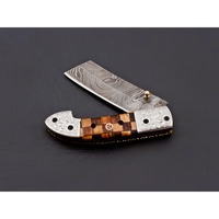 Couteau pliant tactique de qualité industrielle, fait main en acier Damas, couteau utilitaire de poche, manche en laiton avec intercalaires en bois de rose brun