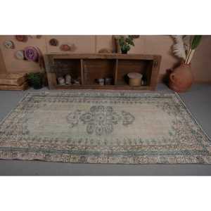 Tapis turc Vintage Beige Vert 4.7 X 8.3ft laine faite à la main grande surface Patchwork Design rectangulaire couloir Latex pour la décoration de la chambre - Product Image 4