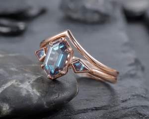 Bague de fiançailles en argent sterling 925 hexagone Alexandrite Style classique plaqué or rose pour fête d'anniversaire de mariage nuptiale - Product Image 6