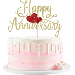 Happy Anniversary Cake Topper in Gold Glitter Premium Decoration for <b>Milestone</b> Events, Weddings, and Corporate Anniversaries - Product Image 1