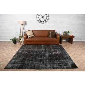 Tapis turc vintage 6,4x7,4 pieds, grand tapis oriental en laine noir - Product Image 1