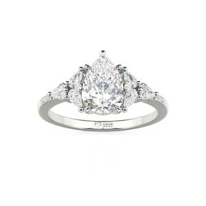 Bague de fiançailles Jeulia personnalisée en argent sterling plaqué rhodium avec grappe de moissanite florale violette - Product Image 3