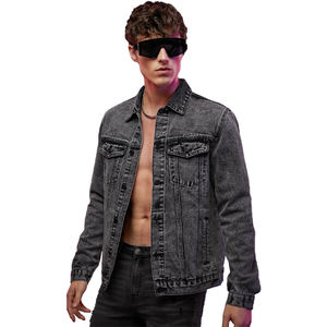 Veste en jean tendance pour hommes vente en gros Veste en jean noire coupe ajustée nouveau style pour hommes - Product Image 1