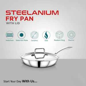 Poêles à frire exotiques à poignée rivetée en acier inoxydable argenté brillant avec couvercle Design durable Batterie de cuisine de qualité alimentaire facile à nettoyer - Product Image 2