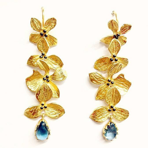 แฮนด์เมดดอกไม้925เงินสเตอร์ลิงชุบทองพลอยธรรมชาติพรรคสวมใส่ครบรอบของขวัญแต่งงานวันเกิด - Product Image 1