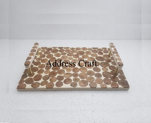 Venta caliente fábrica de vajilla hecha a mano bandeja de madera para servir Mesa decorativa madera resina bandeja comida desayuno fruta bandeja para servir - Product Image 6