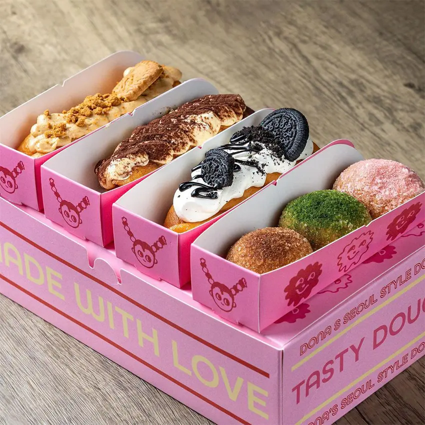 Kunden spezifisches Design Kleines Waffel fach Mini Mochi Donut Ball Snack Verpackung Papier fach Waffel Stick Box