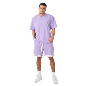 2025 Custom Men's <b>Twinset</b> V Neck Design Short Sleeve Shirt Oversize Trousers Fashionable Casual Style for Summer Hot Selling - Product Image 1