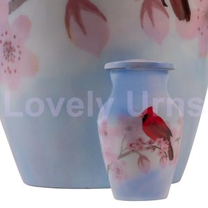 Urnas clásicas de recuerdo de aluminio Cardenal rojo para cenizas Caja de terciopelo gratis - Product Image 3