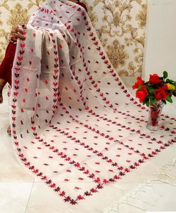 Mantón floral hecho a mano de algodón de alta calidad para mujer Dupatta para uso étnico Best Seller All-Organza Heavy Gota Work Border - Product Image 1
