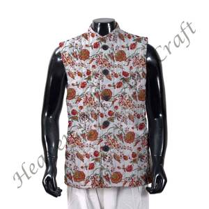 Chaqueta de hombre de estilo 2025, Chaqueta corta de algodón sin mangas con estampado Floral de trabajo de hilo acolchado hecho a mano - Product Image 2