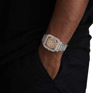 Montre squelette en or rose 14 carats 42 mm avec moissanite, bague entièrement sertie de 14,1 carats pour cadeau - Product Image 6