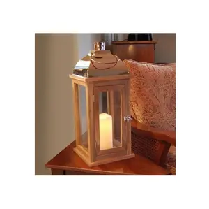 Lighting Lantern Wood Candle Lantern Best Seller Distressed Wooden Colour Rectangle Outdoor and Indoor Home Decoration