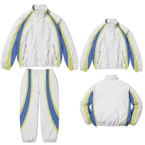 Conjunto de chándal de 2 piezas para hombre, cortavientos de nailon y PVC con ribetes, estilo vintage, con cremallera, ligero, oversize, liso, para jogging - Product Image 3