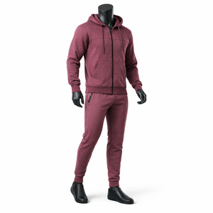Conjunto de Sudadera con Capucha y Pantalones Deportivos para Hombre, Color Granate, con Cremallera Completa, Felpa Gruesa, 2 Piezas, Ropa Deportiva Urbana, OEM - Product Image 3