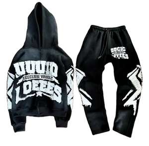 Ensemble survêtement personnalisé en deux pièces, pantalon de survêtement ample et sweat-shirt à capuche pour homme, sweat-shirt à capuche surdimensionné lourd à fermeture éclair pour homme, survêtement pour homme - Product Image 1