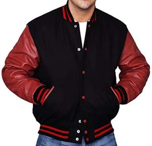 Blouson aviateur universitaire coupe ajustée à col montant brodé avec logo personnalisé Streetwear pour hommes à l'avant de la rue principale - Product Image 6