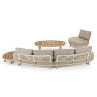Ensemble de canapés sectionnels d'extérieur en bois naturel élégant avec coussins imperméables et table basse, design moderne pour hôtel et terrasse