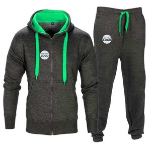 Tenue de sport d'hiver en polaire épaisse pour hommes, survêtement de sport à capuche avec fermeture éclair et pantalon élastique, ensemble décontracté pour hommes - Product Image 6