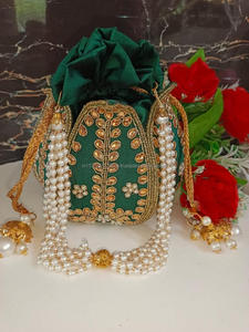 Nouvel arrivage superbe sac à main en relief imprimé multicolore Zardozi Work Bridal Evening Purse Women Traditional Potli String Purses - Product Image 5