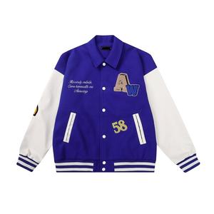 Chaqueta Bomber de béisbol para hombre y mujer, chaqueta de cuero de retales con letras de Ángel, ropa de calle, abrigos universitarios Unisex - Product Image 6