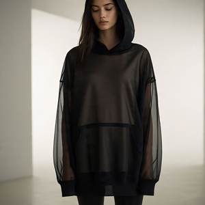 Sudadera con capucha de malla transparente de gran tamaño para mujer, Sudadera con capucha transparente de verano para mujer, ropa deportiva para correr y gimnasio, Sudadera con capucha transparente - Product Image 1