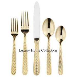 Ensemble de couverts Royal Loo Fine Dine avec couleur dorée et design unique, couverts texturés, argenterie, cuillère, fourchette et couteau, fournitures - Product Image 1