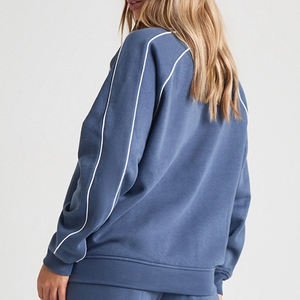 Casual And Trendy Streetwear Design Solid Color Tracksuit For <b>Women</b> 2026 / Pullover Design With <b>Stripes</b> On side Wide Leg <b>Trouser</b> - Product Image 5