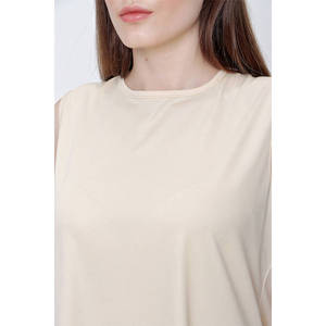 Tunique sans manches en mousseline de soie beige - Product Image 5