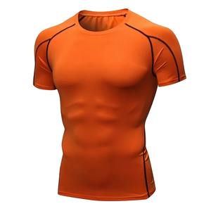 Camiseta de compresión extragrande de secado rápido para hombre, Manga corta estampada con logotipo personalizado para correr, Spandex, material de poliéster - Product Image 1