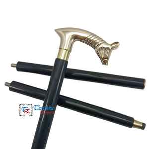 Canne de marche pliable vintage en bois noir avec poignée en laiton poli motif rat, article de randonnée pour grand-père et grand-mère, prix de gros - Product Image 6
