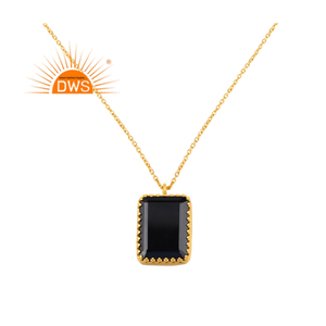 สร้อยคอจี้อัญมณีโอนิกซ์สีดำธรรมชาติชุบทอง18K - Product Image 2
