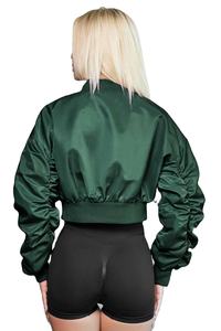 2025 nouvelle grande taille Satin femmes Bomber vestes hiver bouffant personnalisé brodé Satin vestes taille élastique femmes Satin vestes - Product Image 2