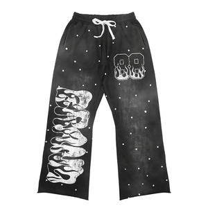 Ensembles de streetwear intégraux personnalisés avec logo pour hommes, sweats à capuche et pantalons de survêtement réfléchissants et strass acides du fabricant, sweat à capuche pour hommes - Product Image 6