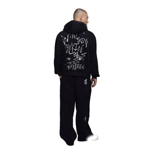 Ensemble de survêtement à capuche zippée et pantalon de jogging à imprimé graphique, coupe décontractée, en molleton de coton, streetwear, tenue deux pièces pour les acheteurs en gros OEM - Product Image 2