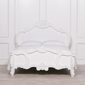 Cherub Rose Carved <b>Bed</b> Made Of Mahogany <b>Wood</b> High Quality With <b>White</b> Color For Bedroom Furniture - Product Image 2