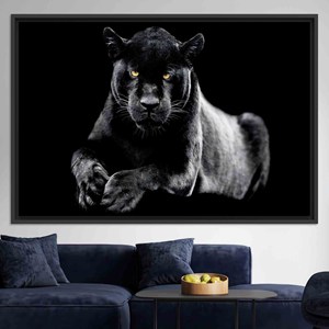Impresión en Lienzo de Pantera Negra Estilo Moderno: Elegante Decoración de Pared, Lienzo con Marco Negro - Product Image 1