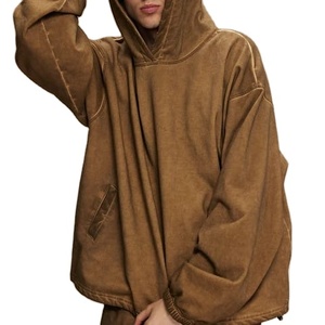 Personalizado 350GSM algodón lavado ácido hombres Sudadera con capucha en blanco liso de gran tamaño de lana de manga larga Sudadera con capucha para hombres - Product Image 4