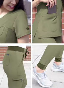 2025 diseños de colores de moda Strech Uniforme trajes Pro Scrub Set para mujeres Sweetheart cuello en V Scrub Top & Yoga Jogger Scrub Pants - Product Image 5