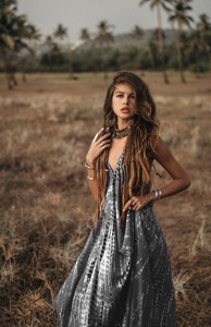 Robe longue bohème gris foncé / Cache-maillot de bain / Robe d'été tie-dye 100 % coton coupe trapèze formelle - Product Image 6