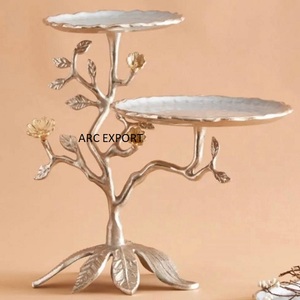 Luxury White Designing Stylish Modern With 2 Tier Ware With Large Tree Leaf Designer Decoration <b>Cake</b> <b>Stand</b> - Product Image 2