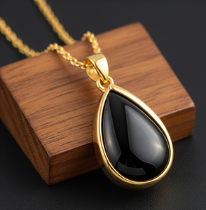 Top Grade 925 Sterling Silver Chain Lunette Réglage Bohème Naturel Noir Onyx Goutte Forme Pendentif Guérison Cristal De Mode Cadeau - Product Image 1